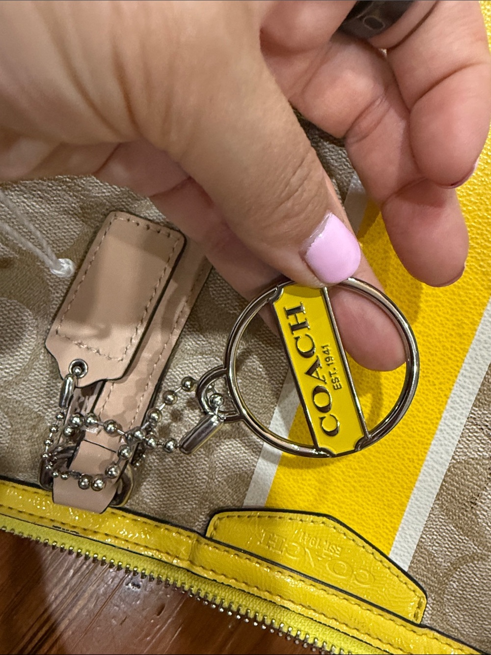 Coach Beige Signature Tote and Wristlet with Yellow and White Stripe - Picture 13 of 13
